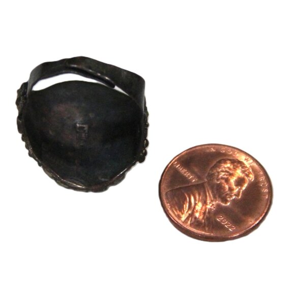 OLD CHINESE EXPORT CINNABAR & SILVER FILIGREE ADJUSTABLE RING - Picture 4 of 4